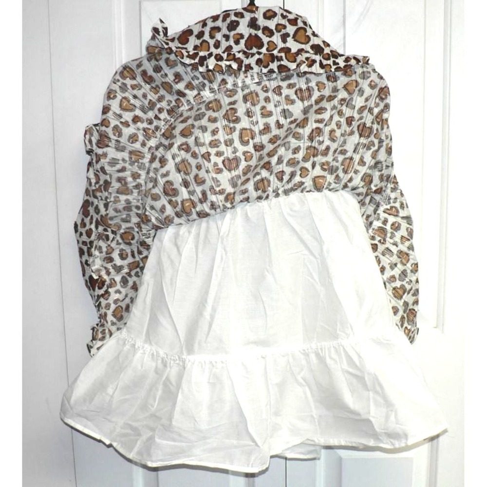Rachel Zoe Girls Sleeveless Tiered Bow Shoulder Dress Brown Animal Hearts Size 5 - Picture 6 of 8